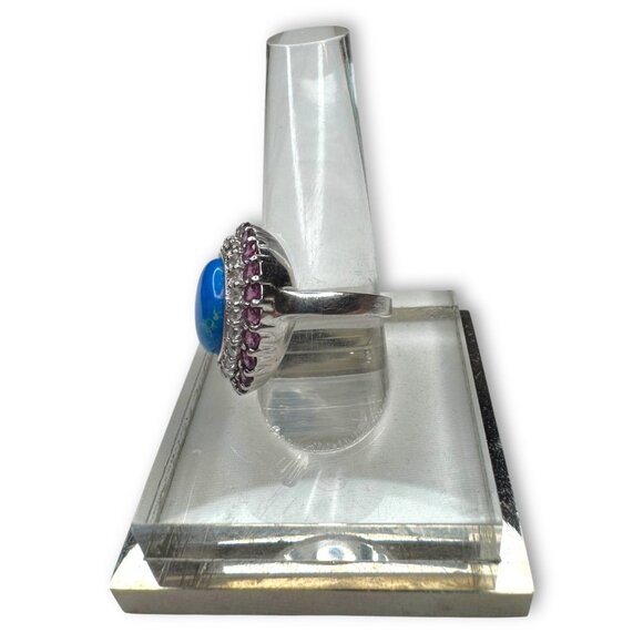Sterling Silver Pink Tourmaline White Spinel Lapis Ring Size 6.25 - Picture 2 of 14